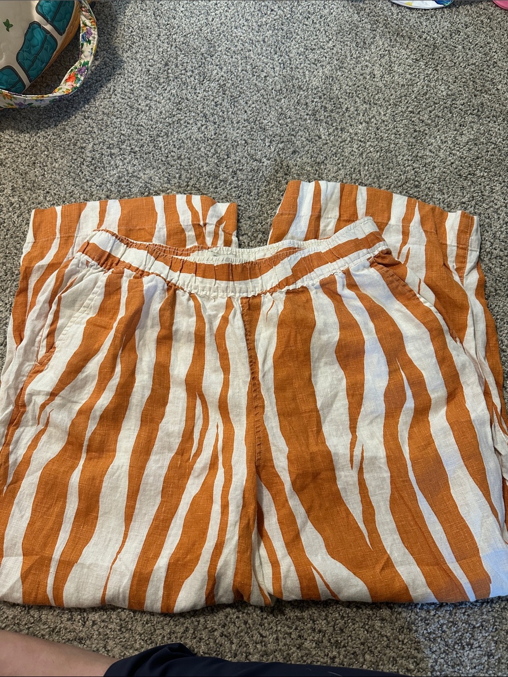 Rachel Zoe Orange and White Striped Pull-On Trousers